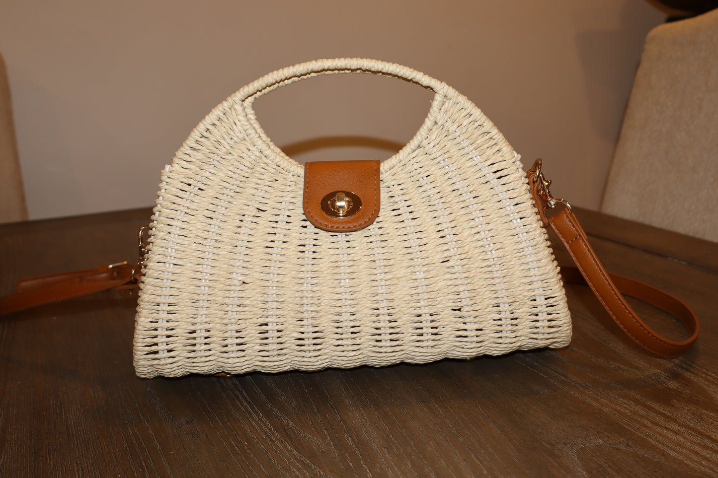 C.  Wicker & Leather Handbag